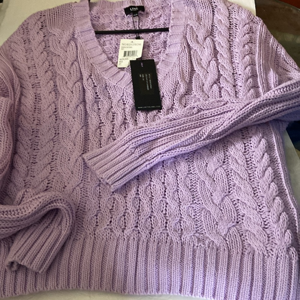LINE lavender v neck ribbed cotton sweater